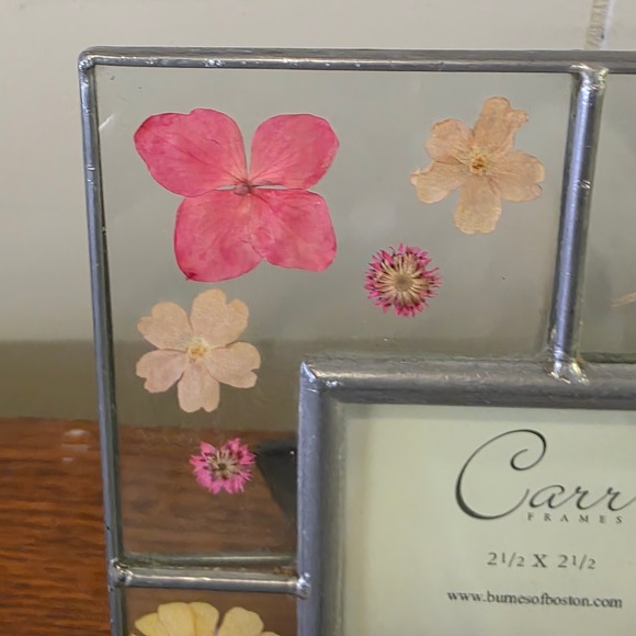 Vintage Carr Pressed Flower Stained Glass Picture Frame 2.5 in x 2.5 in - Picture 2 of 7